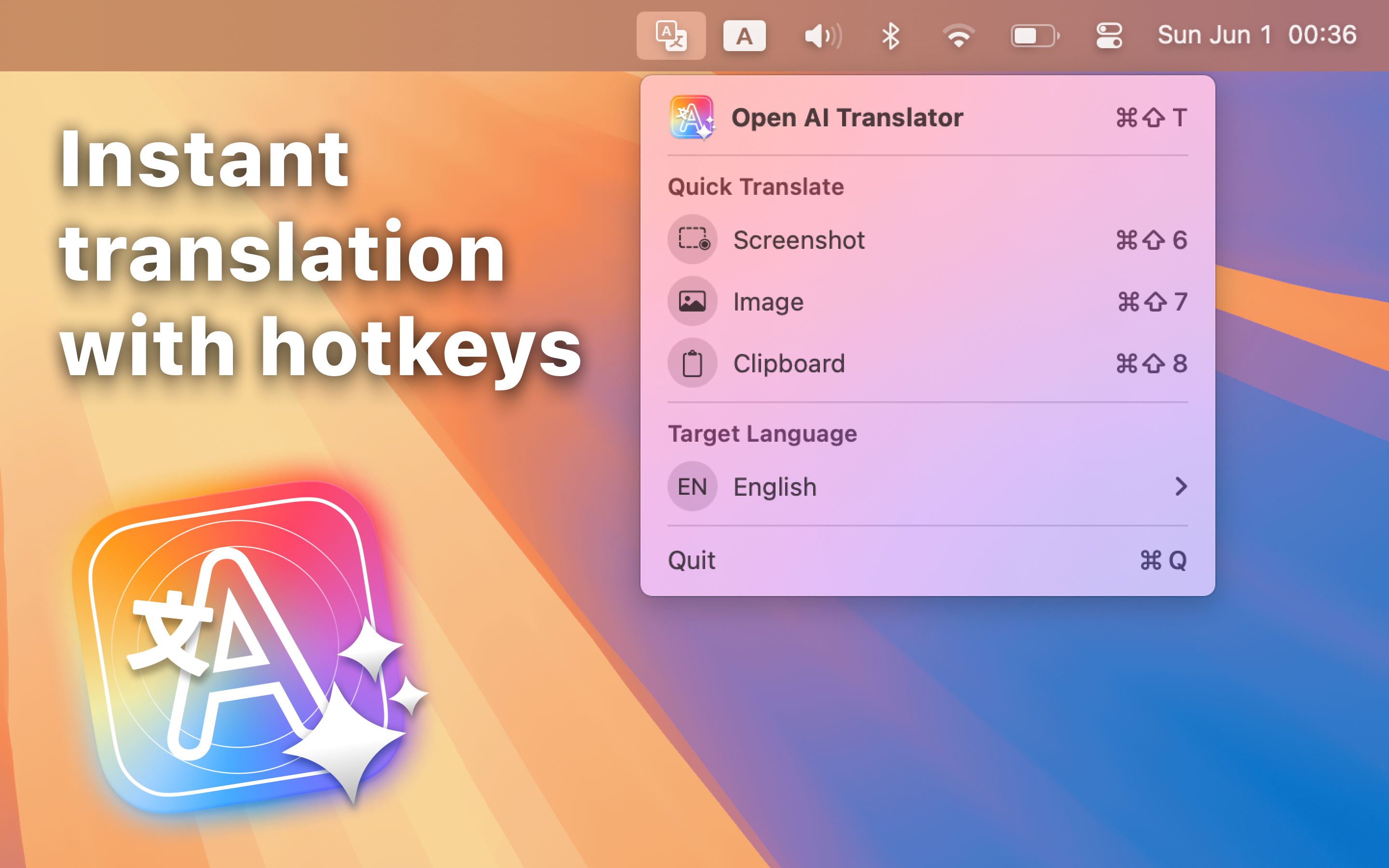 Instant translation with hotkeys