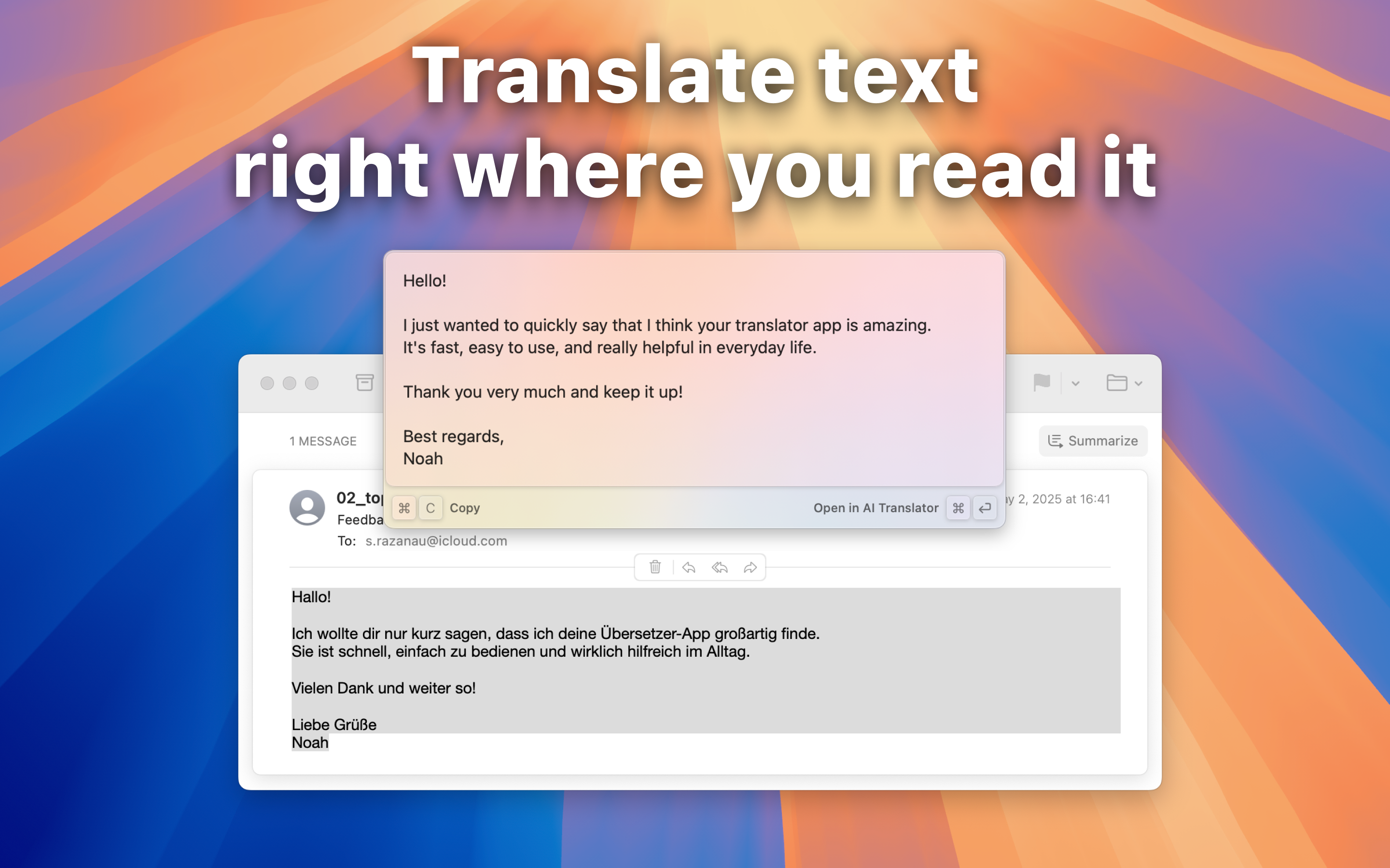 Translate text right where you read it